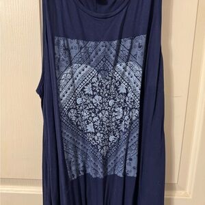 Old Navy Dark Blue Tank with Intricate Floral Design